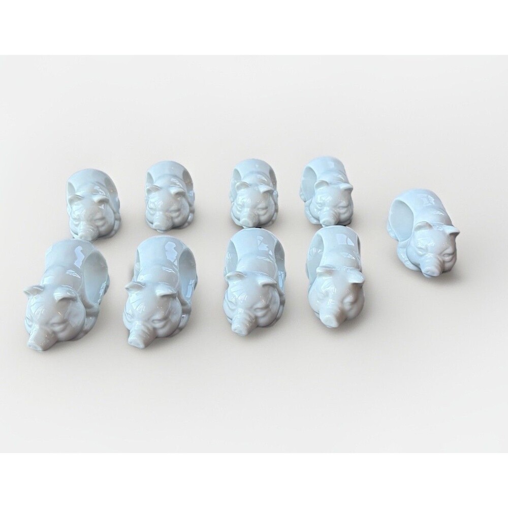 Pig Napkin Ring Set Holder Farmhouse Thanksgiving Holiday Set Of 9 VTG Japan Cer